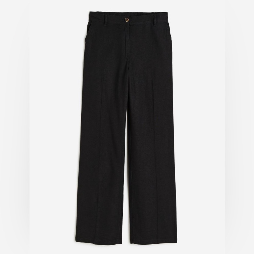 H&M linen trousers pants with elastic waist band size medium 2023 season